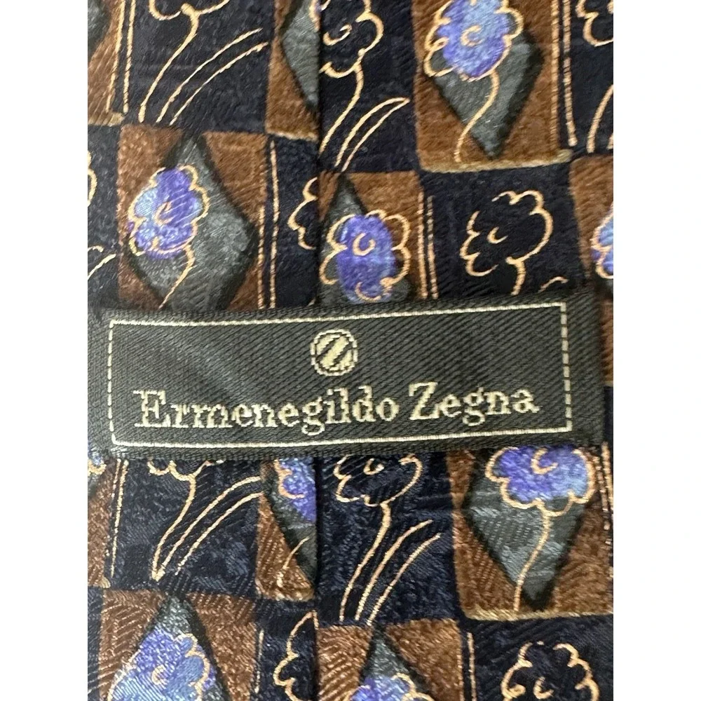 Ermenegildo‎ Zegna Purple Bronze Floral Silk Tie Made in Italy